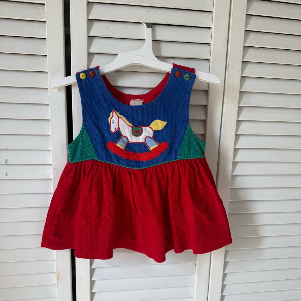 Vintage Red and Blue Corduroy Rocking Horse Dress